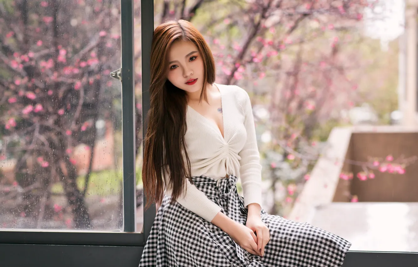 Photo wallpaper look, pose, model, skirt, portrait, makeup, hairstyle, blouse