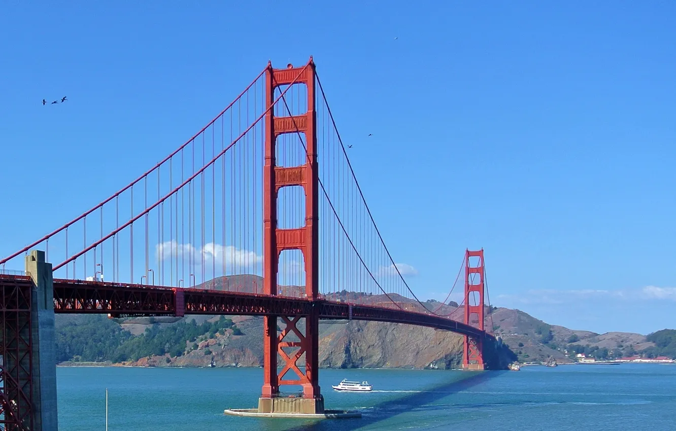 Photo wallpaper the sky, bridge, ship, Bay, San Francisco, Golden Gate