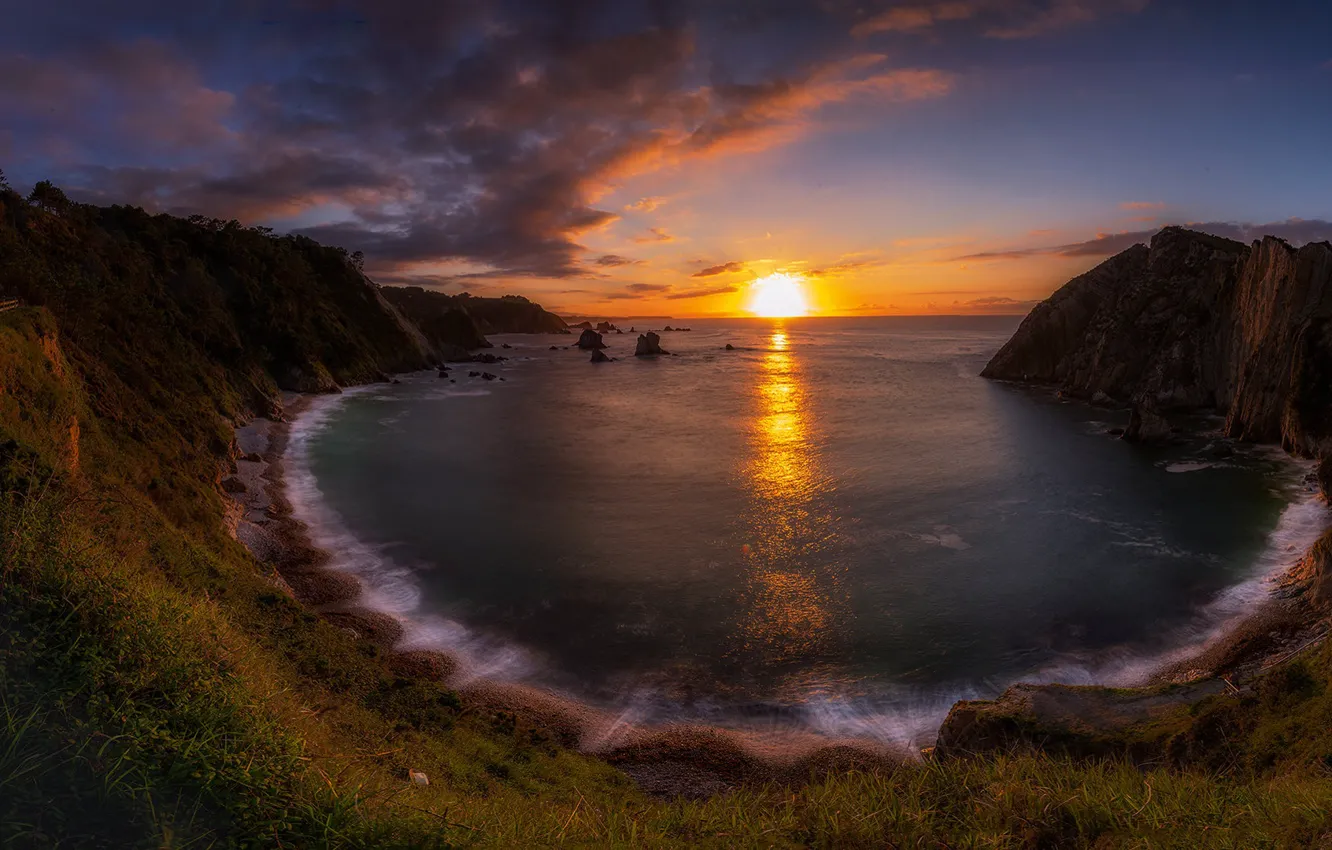 Photo wallpaper sea, sunset, rocks, coast, Spain, Spain, Asturias, Asturias