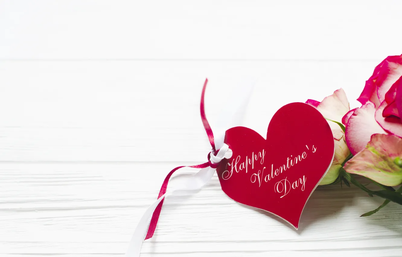 Photo wallpaper holiday, roses, bouquet, hearts, Valentine's day