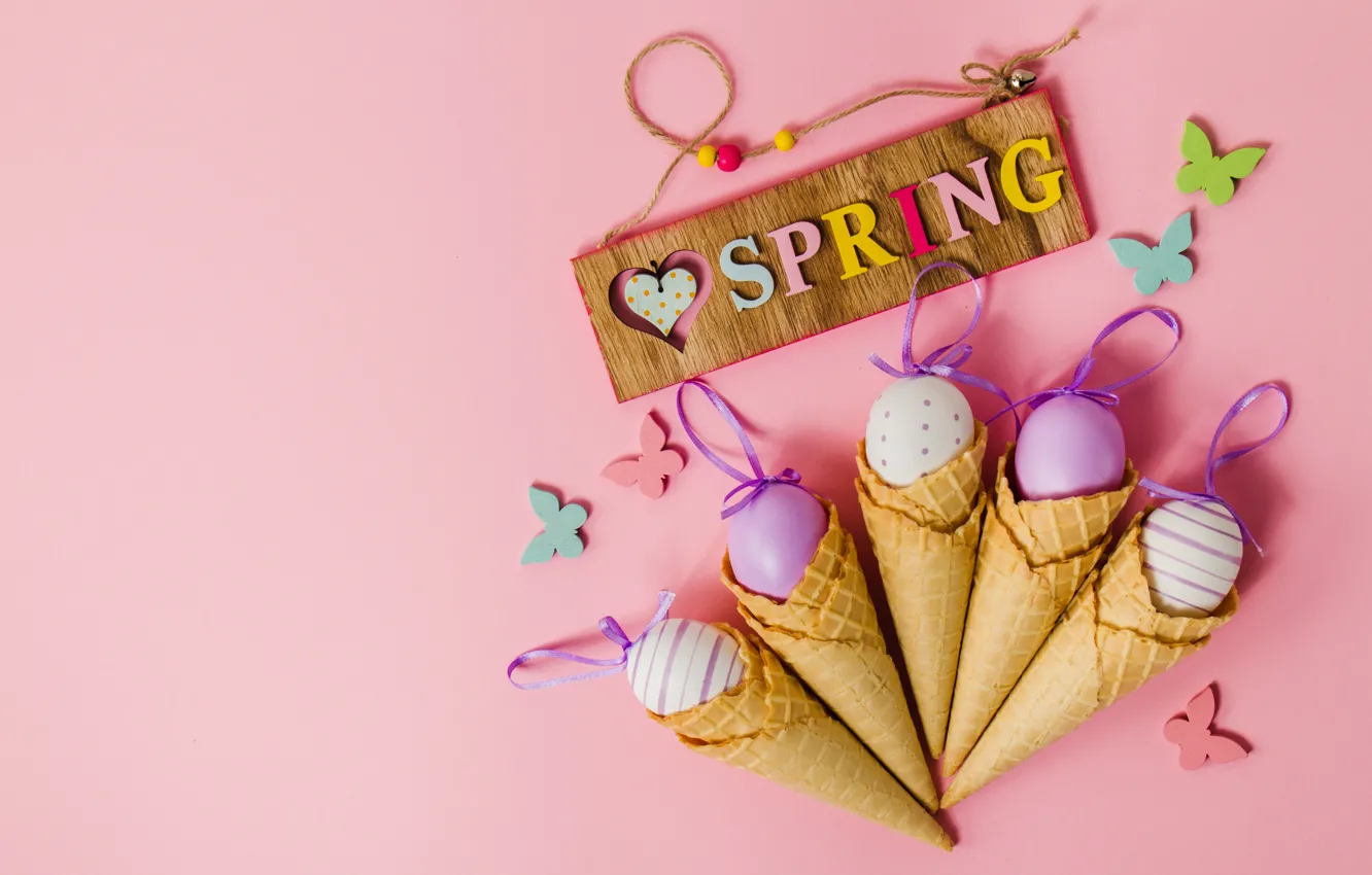 Photo wallpaper background, butterfly, spring, Easter, pink, horn, pink, spring