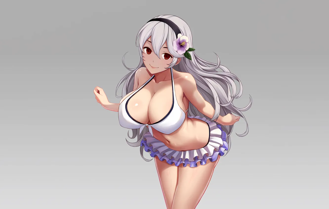 Photo wallpaper girl, sexy, cleavage, long hair, boobs, anime, beautiful, red eyes