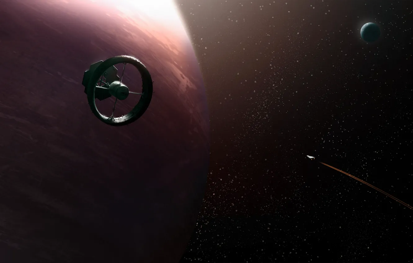 Photo wallpaper space, ship, planet, station, art, Elite, Dangerous, Ashley Barley