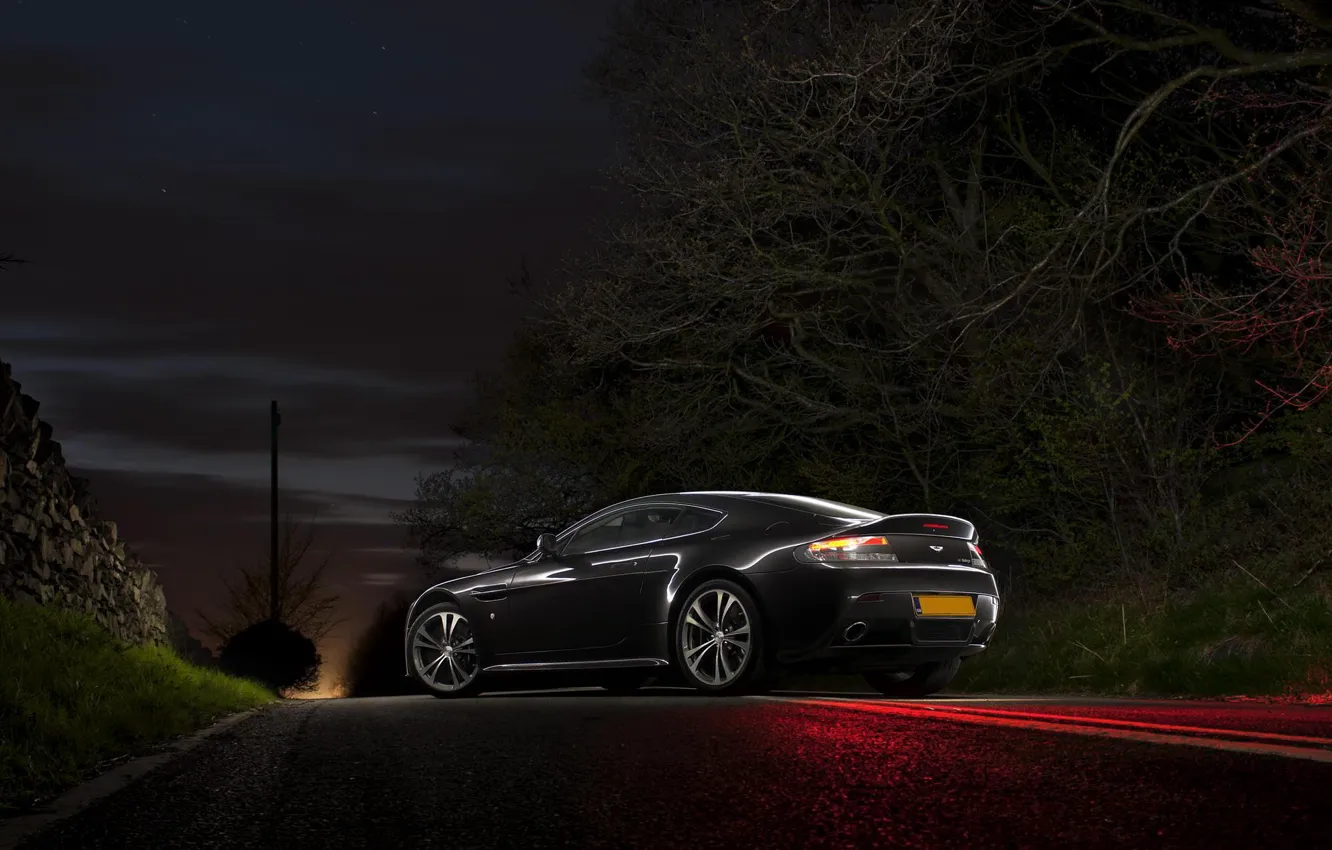 Photo wallpaper Aston Martin, Vantage, Night, V12, Aston Martin, Road