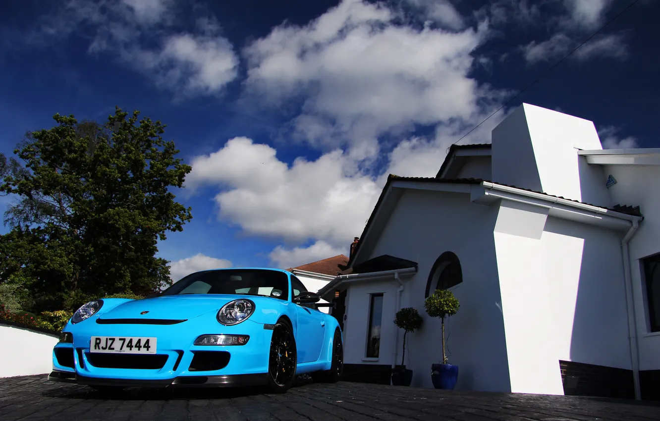Photo wallpaper blue, home, Porsche, supercar, sports car, Porsche, blue, GT3