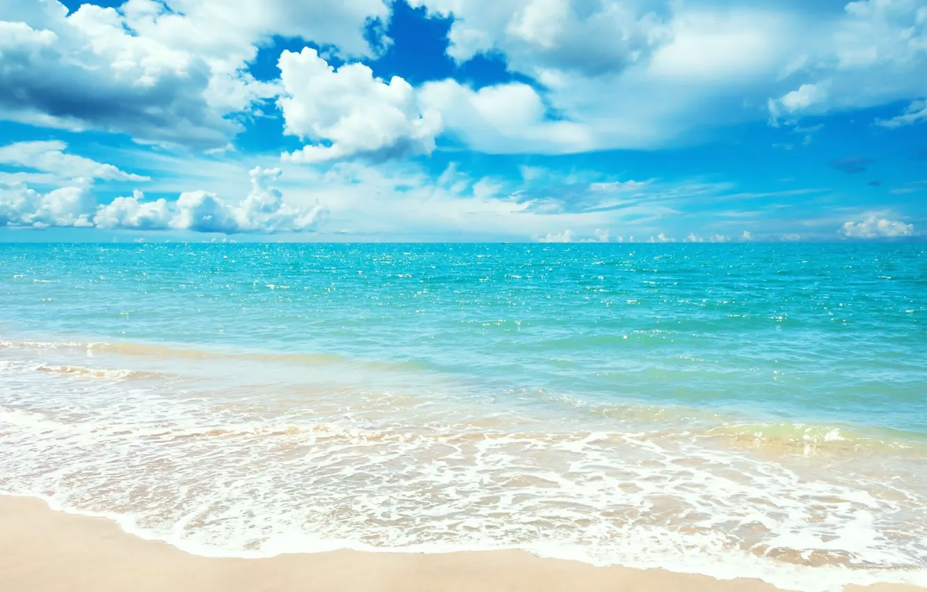 Photo wallpaper sand, sea, beach, clouds