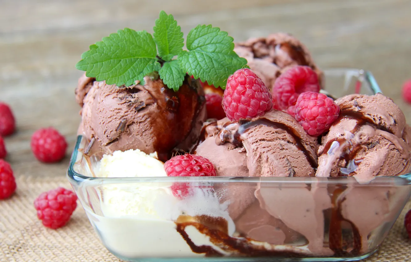 Photo wallpaper berries, raspberry, ice cream, dessert