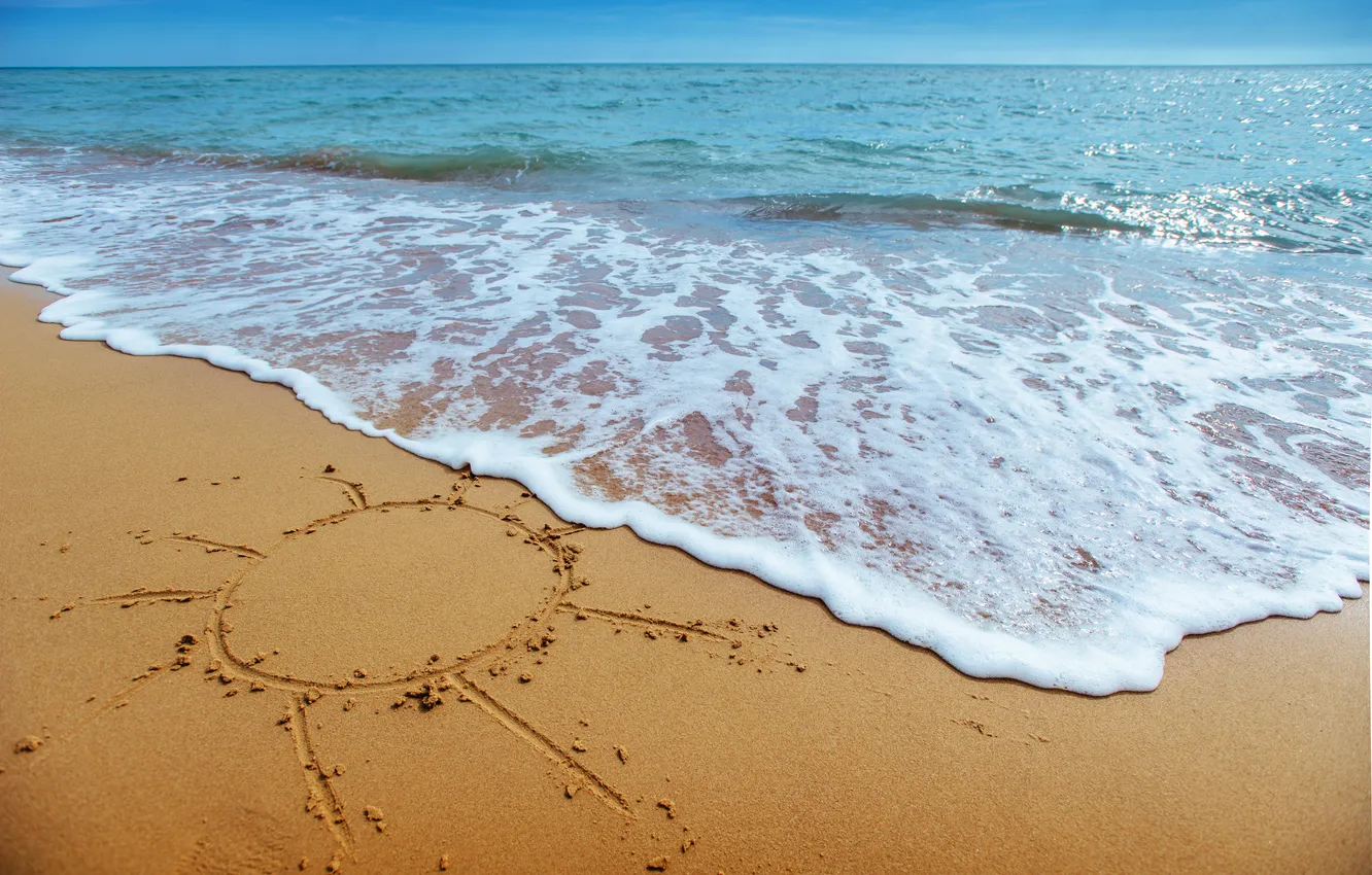 Photo wallpaper sand, sea, wave, beach, summer, the sky, the sun, shore