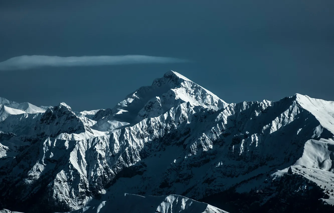 Photo wallpaper winter, the sky, clouds, snow, nature, rocks