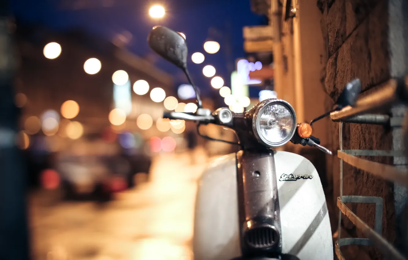 Photo wallpaper lights, mirror, scooter