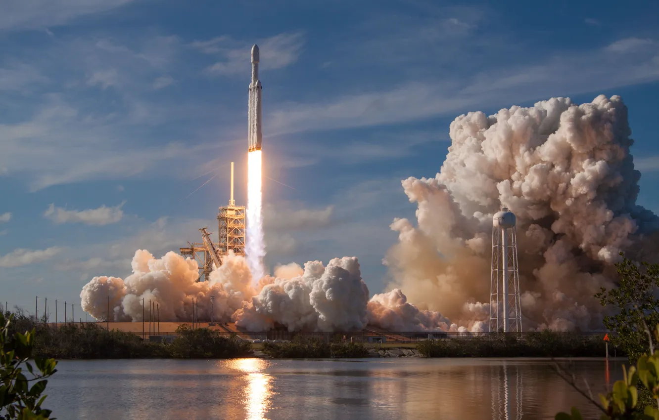 Photo wallpaper USA, Rocket, Start, SpaceX, Cape Canaveral, Falcon Heavy