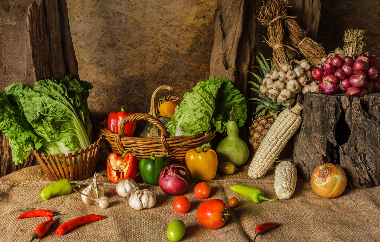 Photo wallpaper harvest, still life, vegetables, autumn, still life, vegetables, harvest
