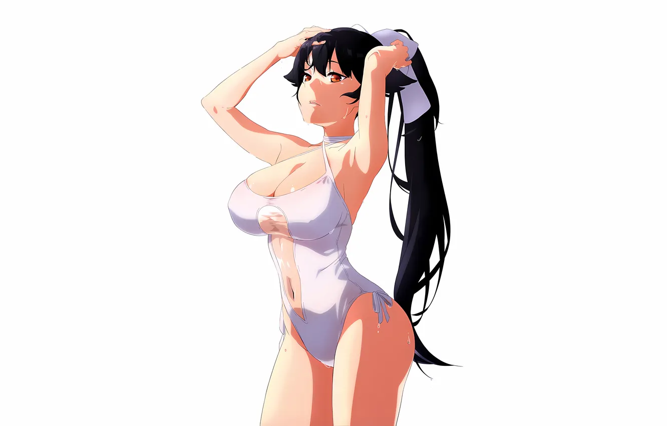 Photo wallpaper girl, sexy, wet, cleavage, long hair, boobs, anime, beautiful