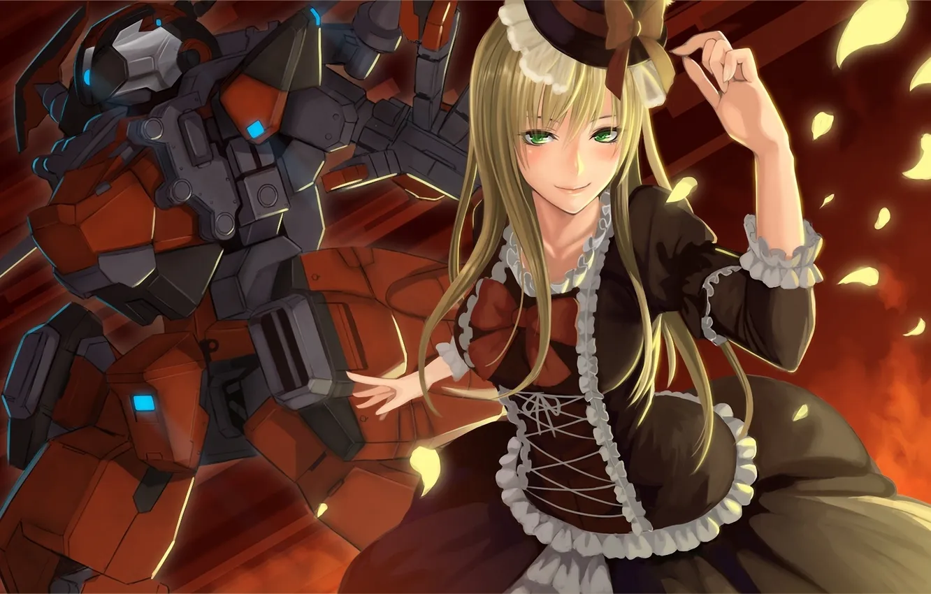 Photo wallpaper girl, metal, robot, hat, art, fur