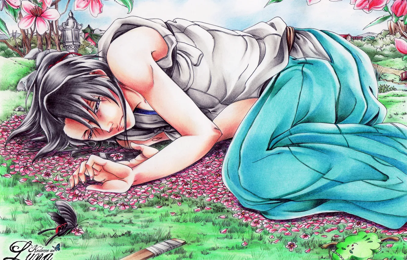 Photo wallpaper look, butterfly, Sakura, lies, guy, Bleach, Bleach, art