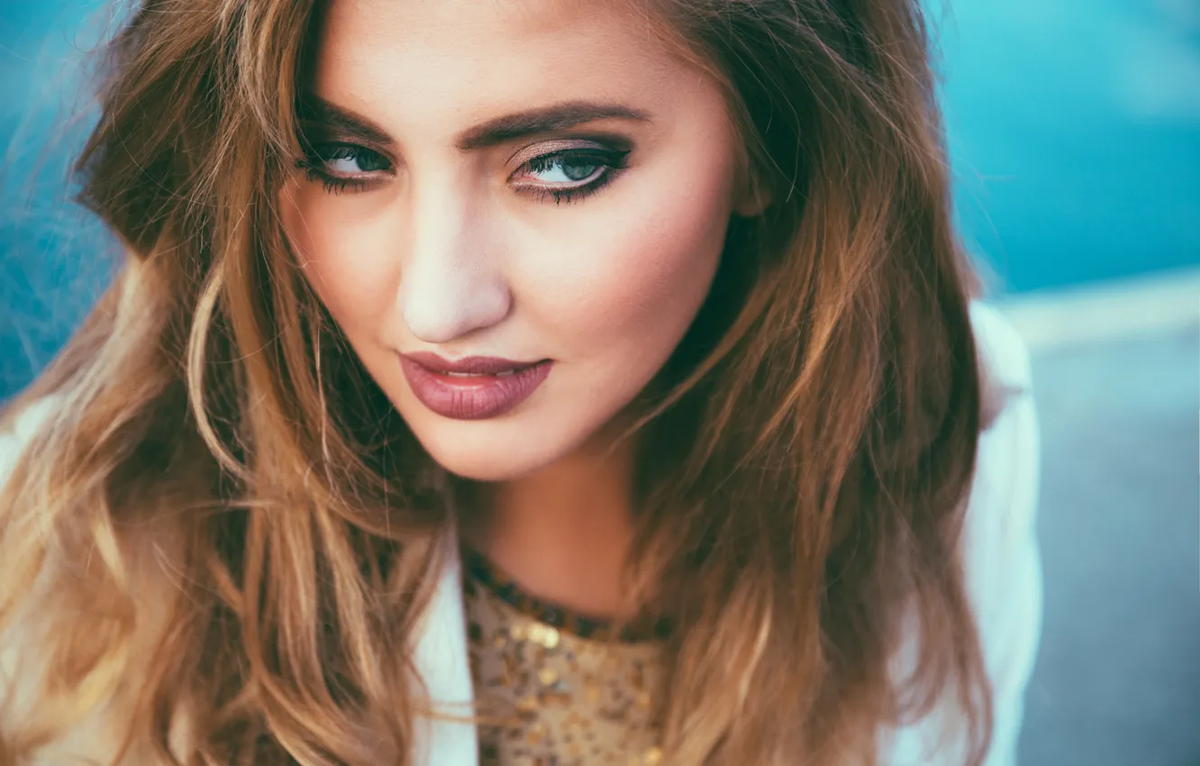 Photo wallpaper eyes, look, girl, face, hair, shadow, makeup, lips