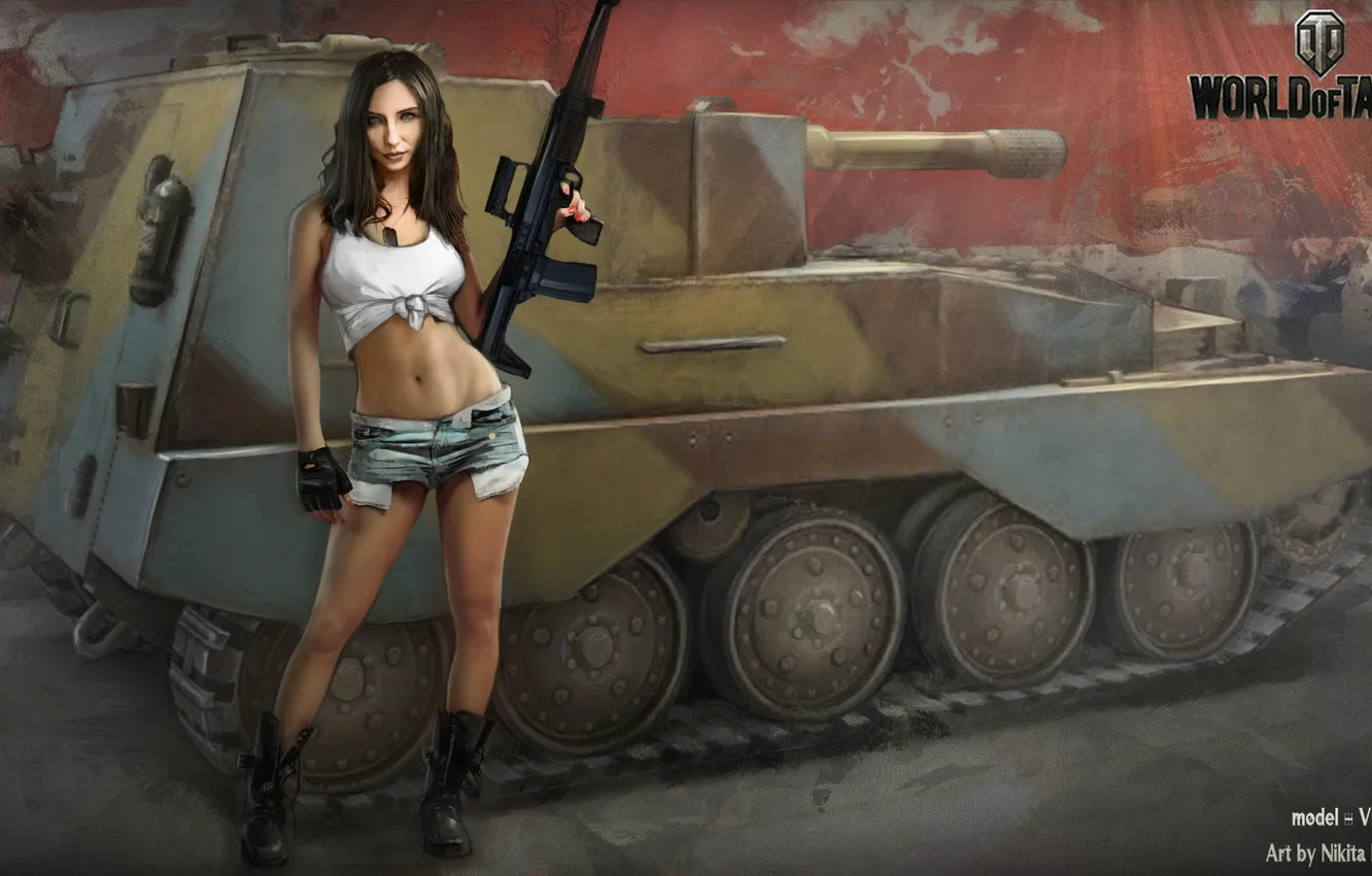 Photo wallpaper girl, tank, girl, tanks, WoT, World of tanks, Victory, tank