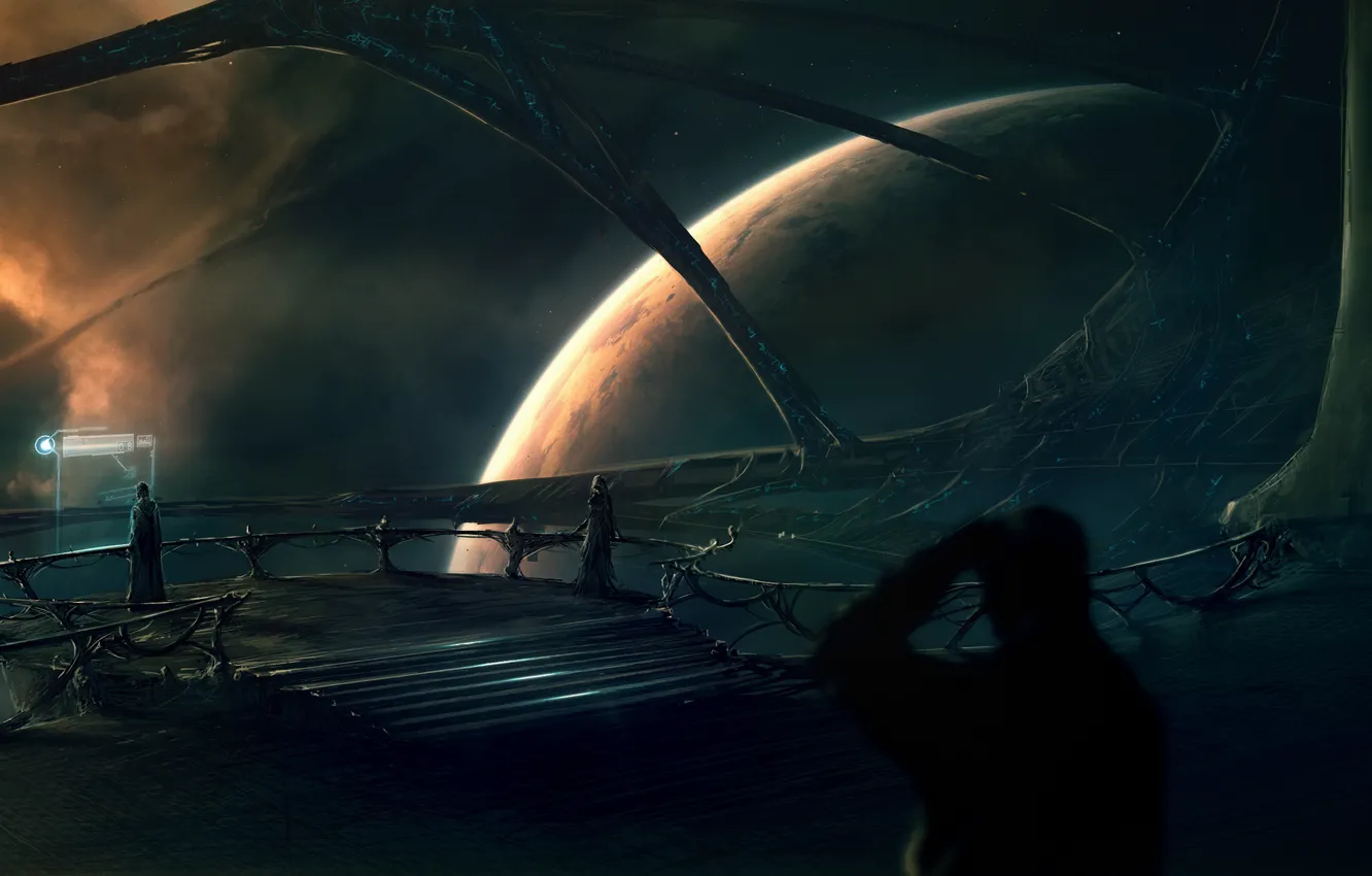 Photo wallpaper flight, planet, figure, planets, astronaut, figures, space art, space art