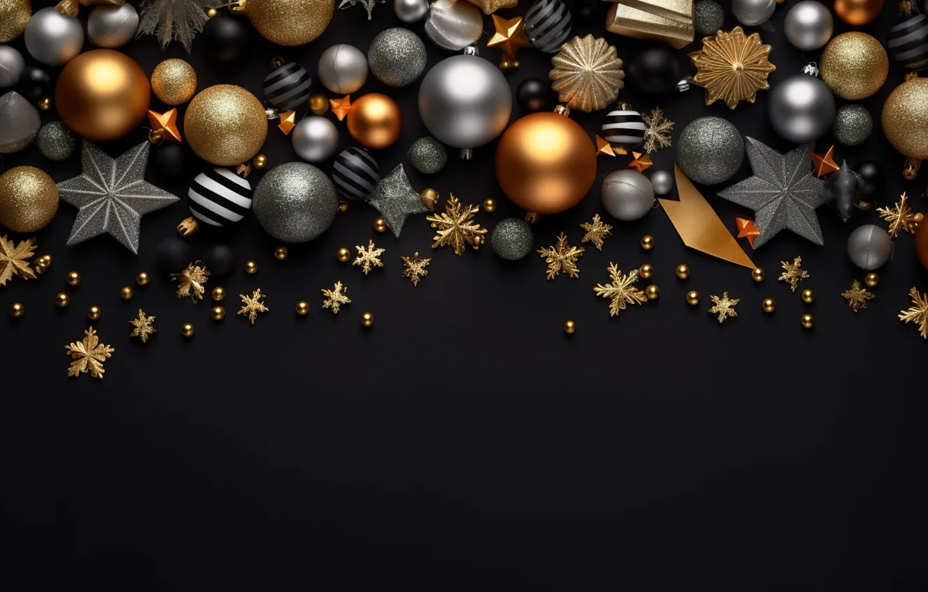 Photo wallpaper background, balls, New Year, Christmas, golden, new year, happy, black
