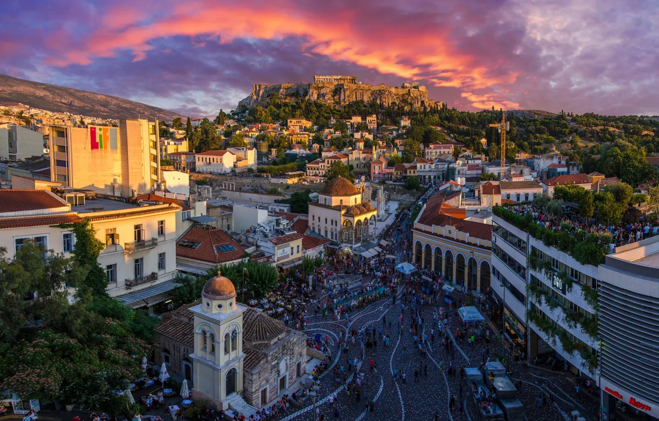 Photo wallpaper road, the sky, light, sunset, the city, street, people, view
