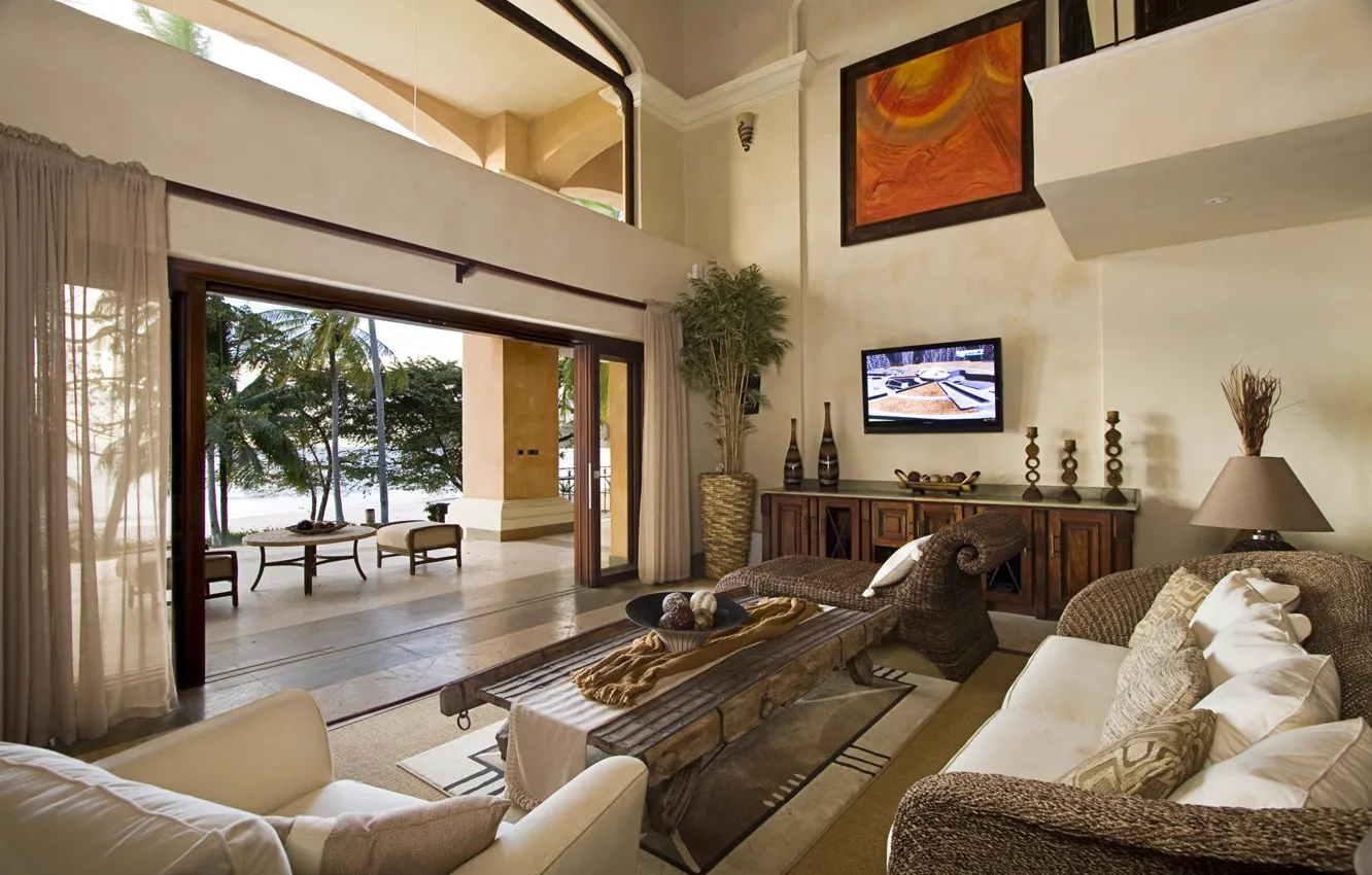 Photo wallpaper Finance, living room, interior, Villa, spanish colonial style, terrace