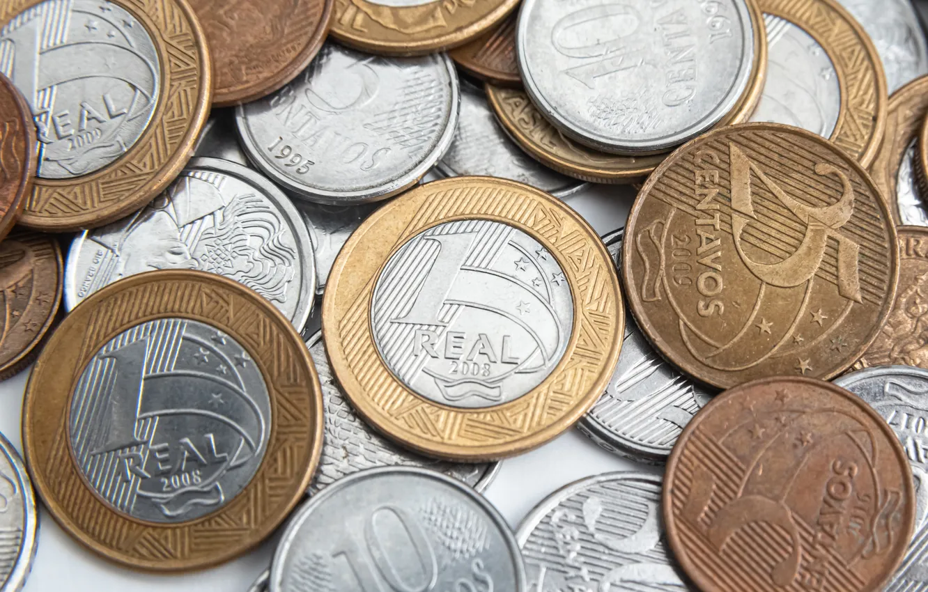 Photo wallpaper coins, real, Brazilian money