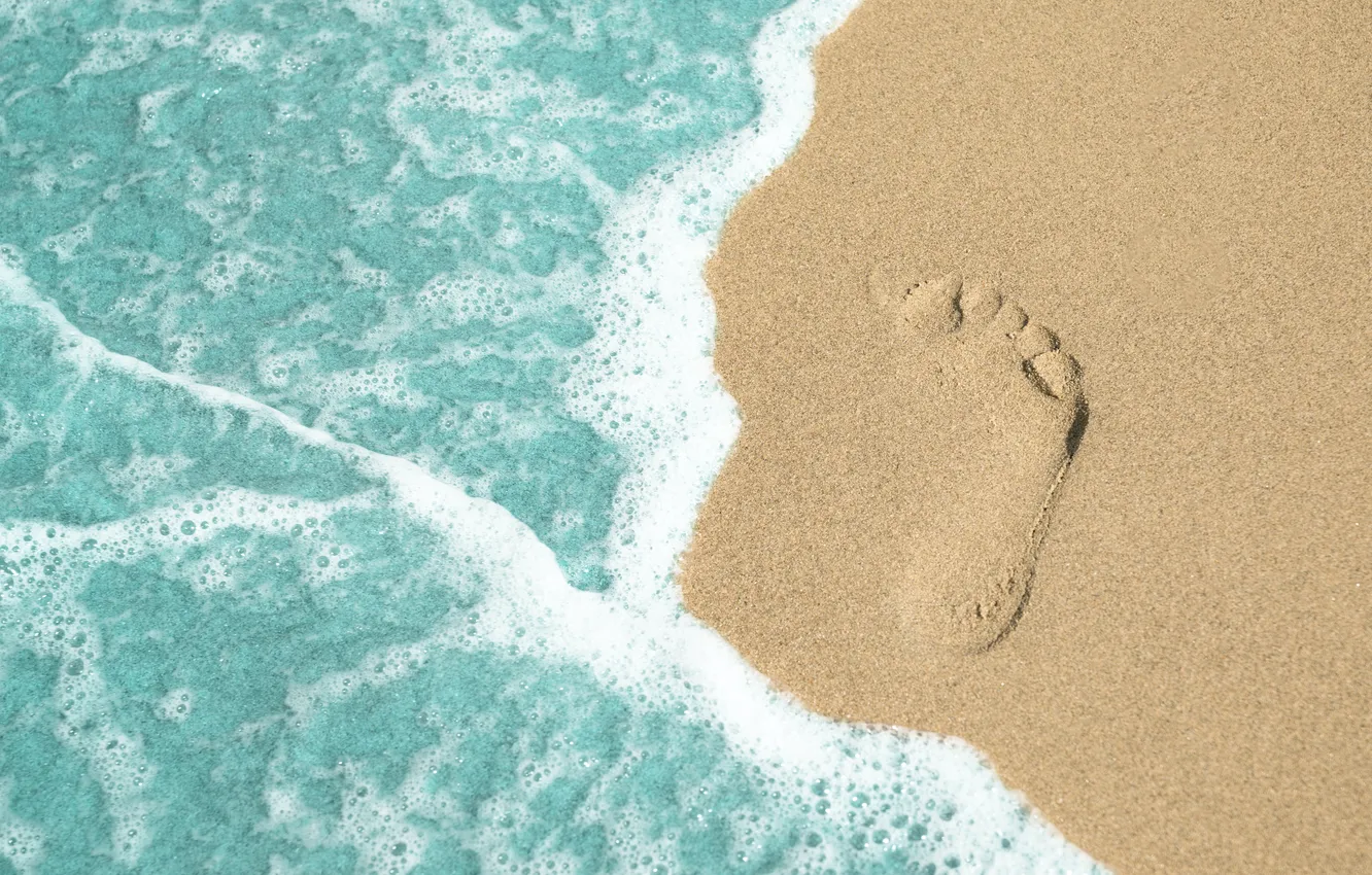 Photo wallpaper sand, sea, wave, beach, summer, the sky, traces, shore