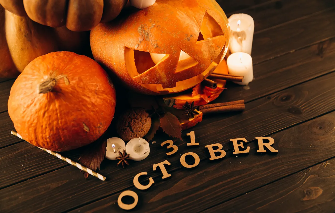 Photo wallpaper candles, October, pumpkin, Halloween, Halloween