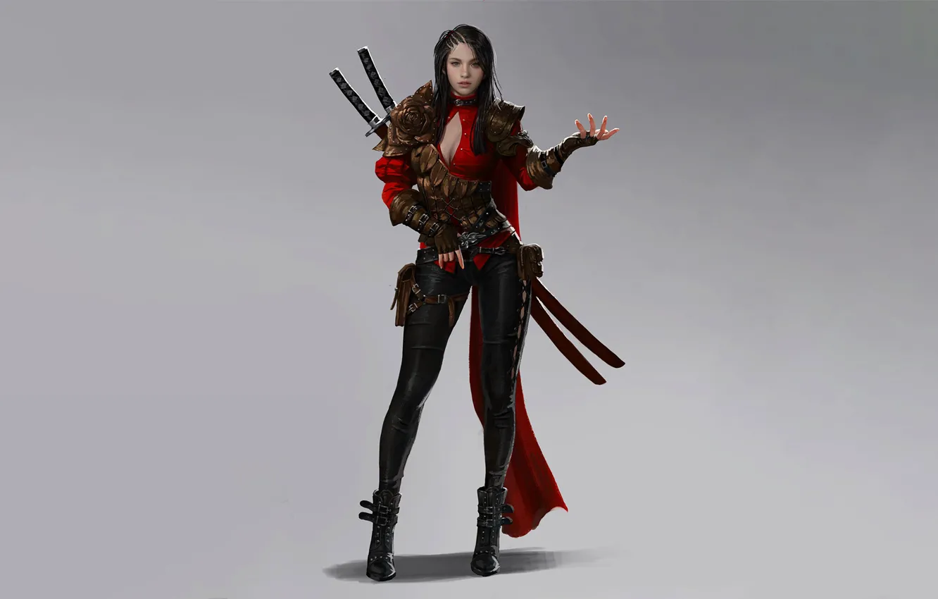 Photo wallpaper Girl, Rose, Style, Warrior, Minimalism, Katana, Swords, Yes Go