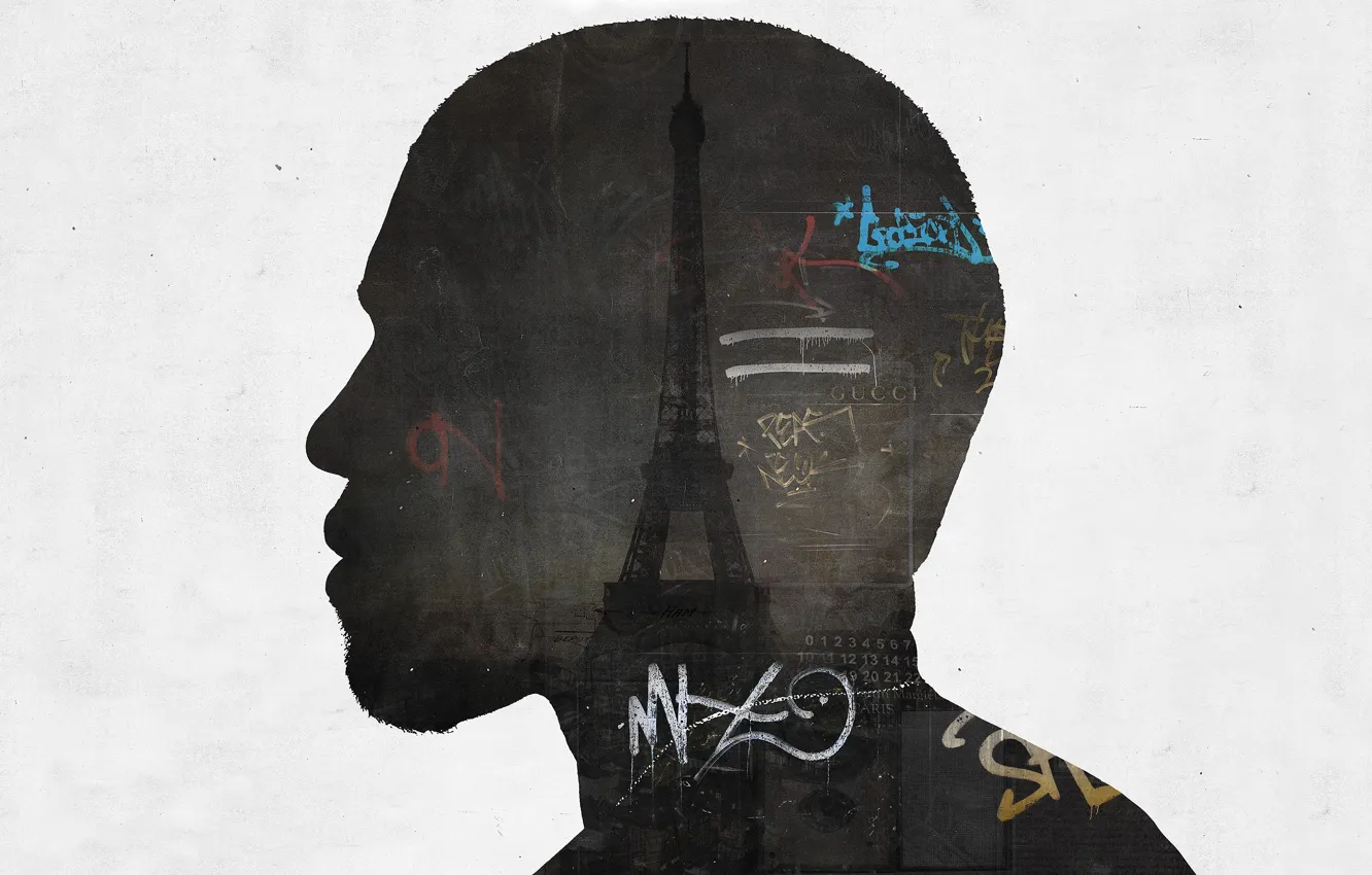 Photo wallpaper labels, work, Paris, silhouette, profile, Eiffel tower, Paris, grunge