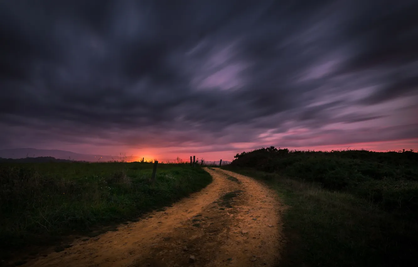 Photo wallpaper road, night, nature