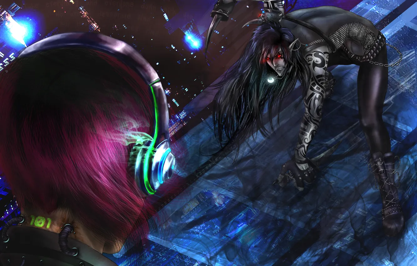 Photo wallpaper girl, fiction, headphones, the demon