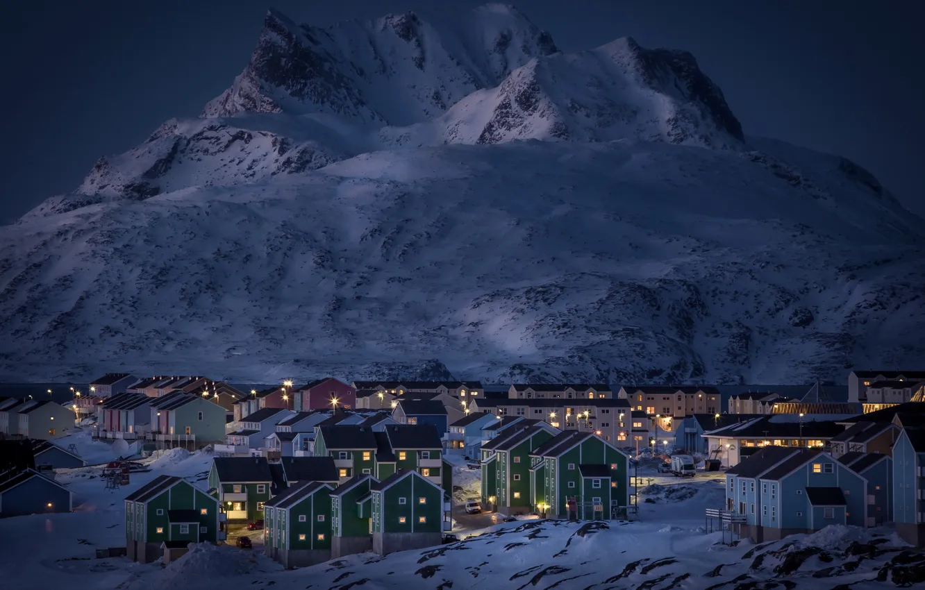 Photo wallpaper winter, night, the city