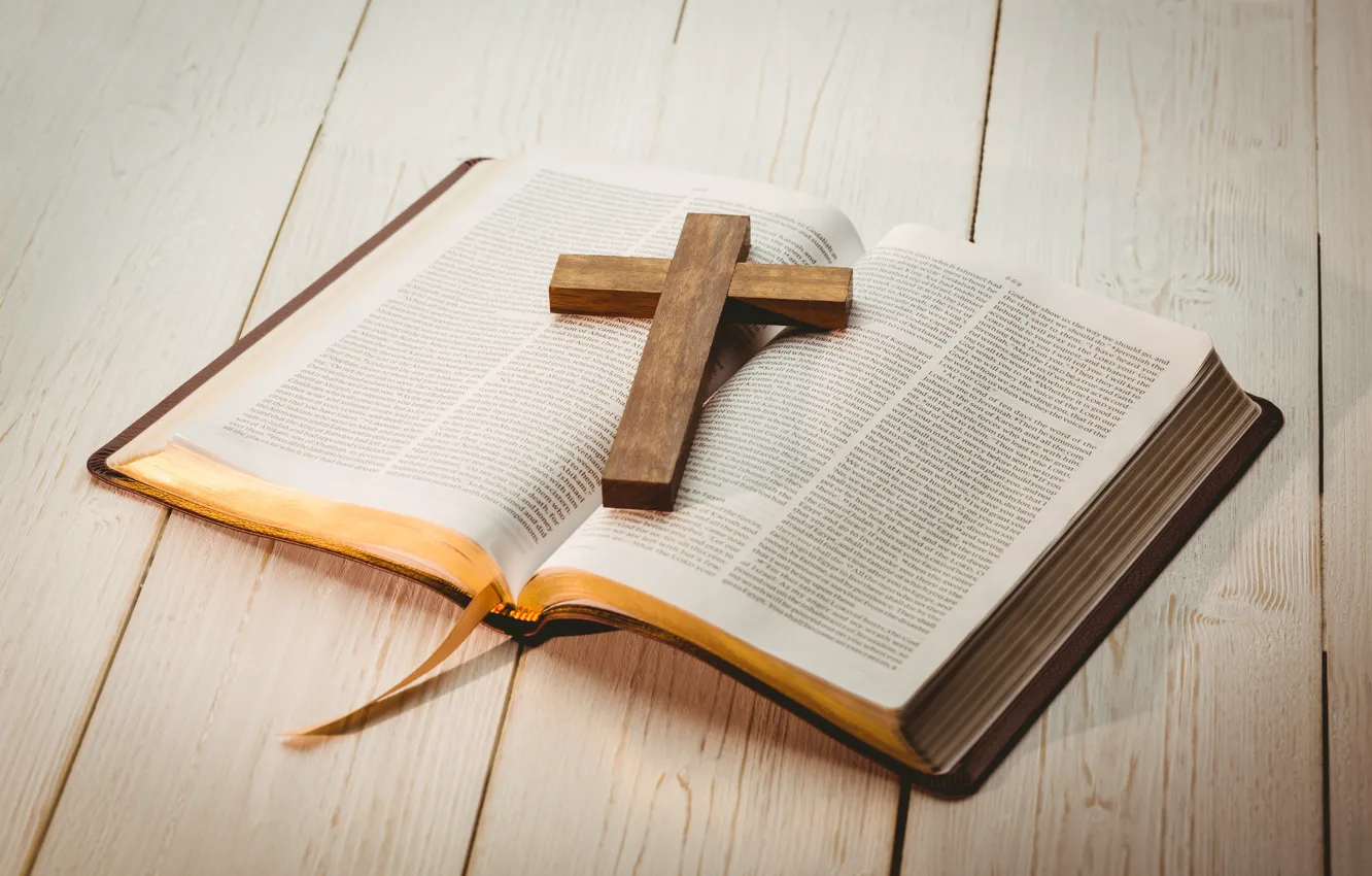 Photo wallpaper wood, paper, Bible, crucifix