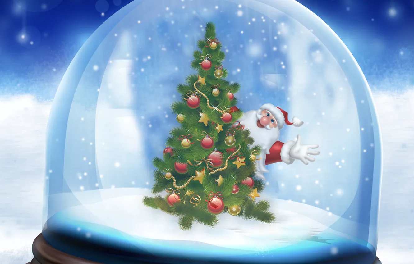 Photo wallpaper snow, new year, ball, Santa Claus, herringbone