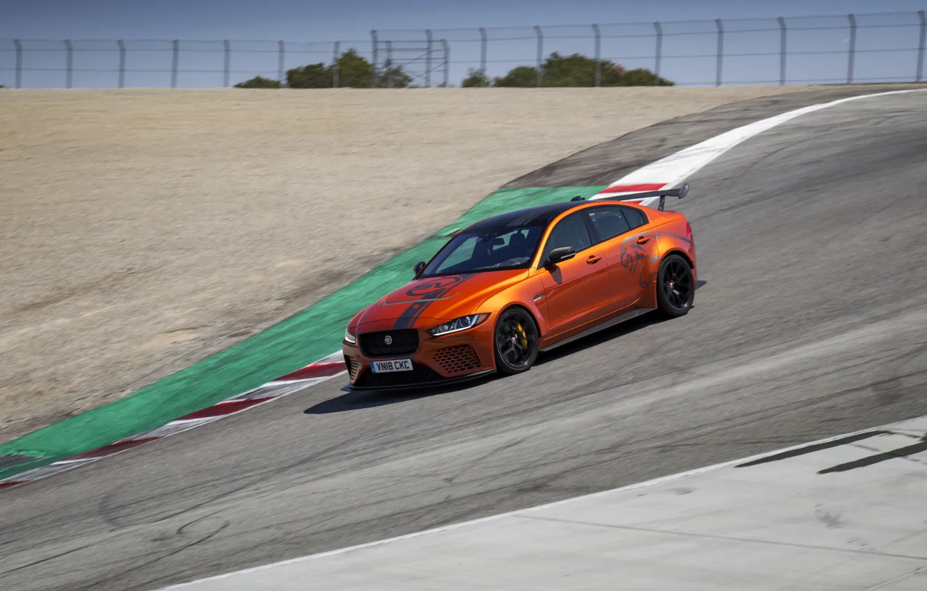 Photo wallpaper orange, movement, Jaguar, 2018, XE SV Project 8