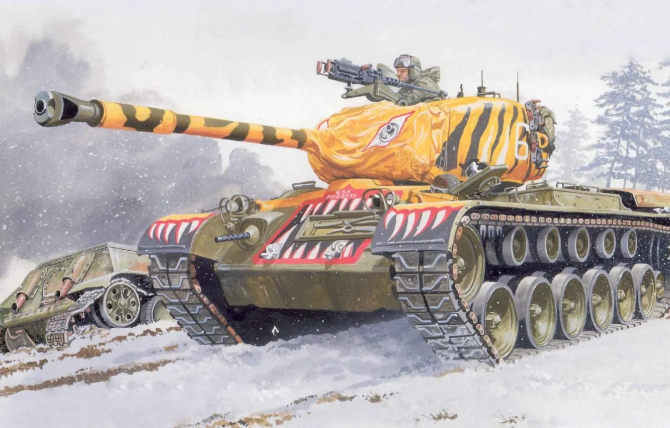 Photo wallpaper figure, art, USA, medium tank, The Korean war, tiger painting, General Patton, M46