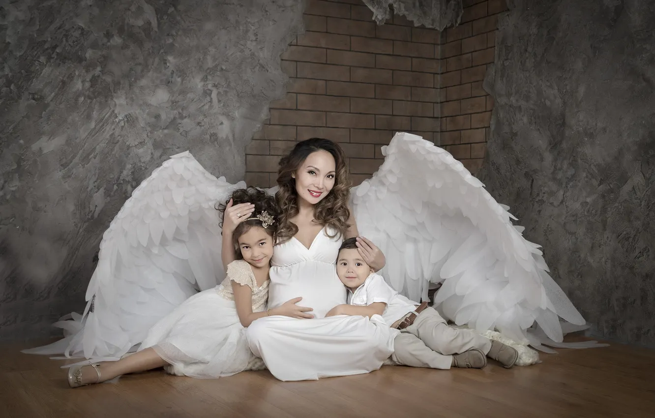 Photo wallpaper children, angels, Mom
