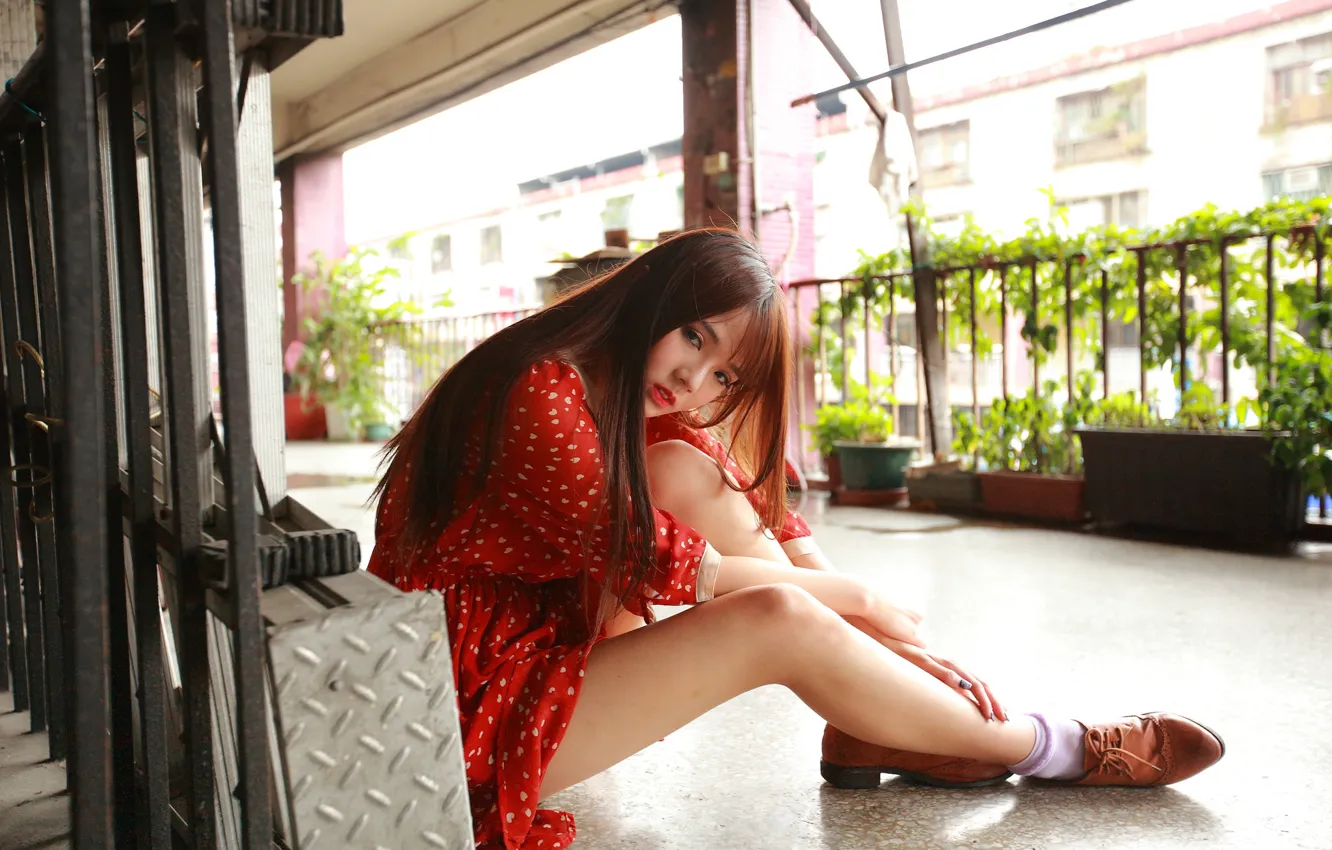 Photo wallpaper look, the city, dress, legs, Asian, cutie