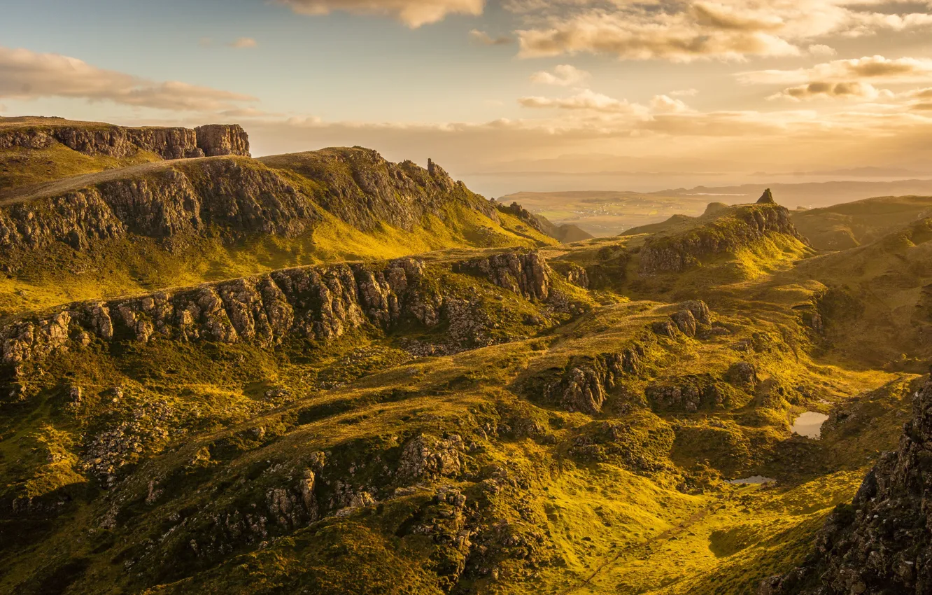 Photo wallpaper sea, the sky, the sun, clouds, mountains, stones, rocks, coast