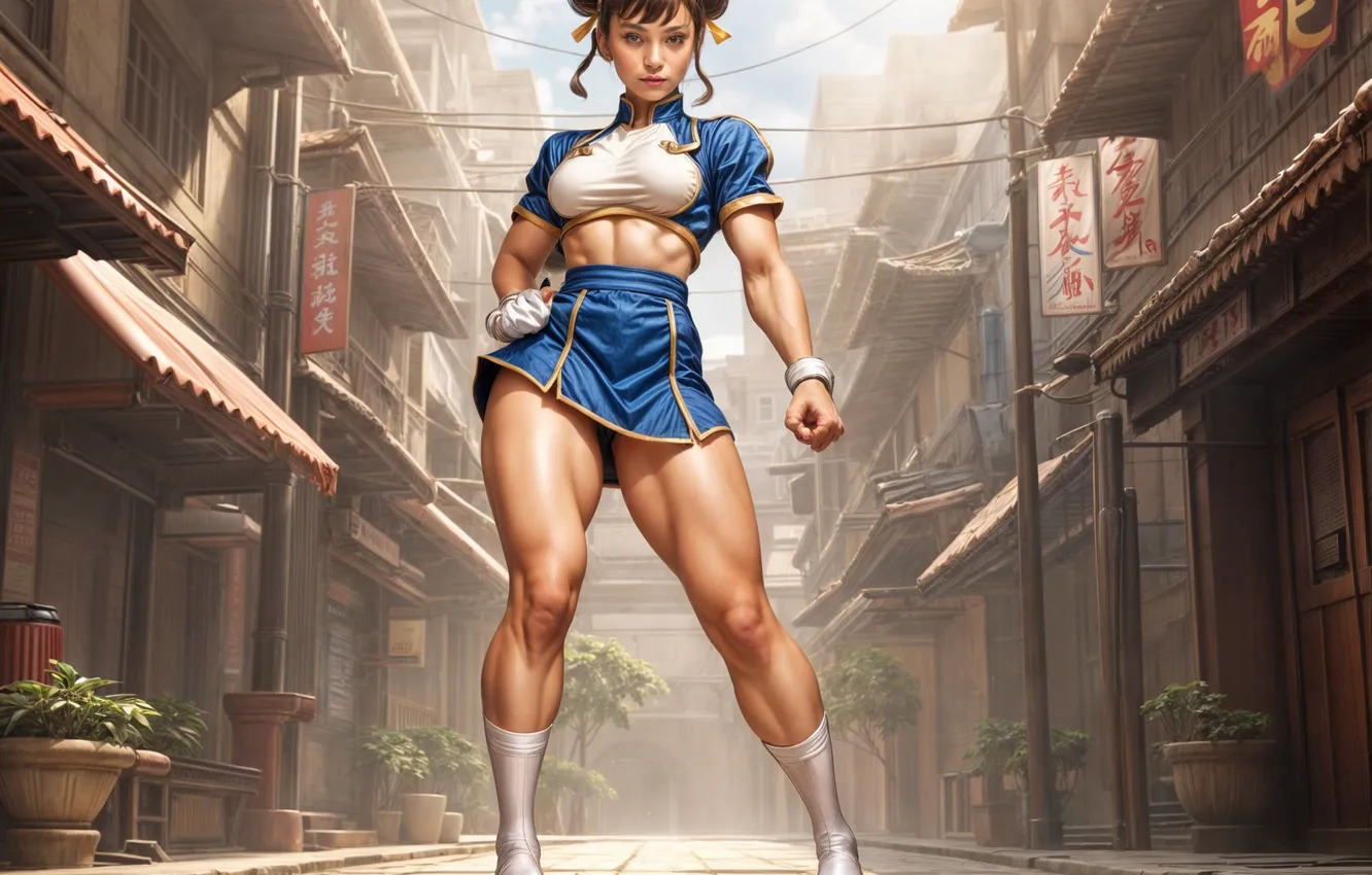 Photo wallpaper girl, street, Street Fighter, Chun-Li, the image is generated by AI