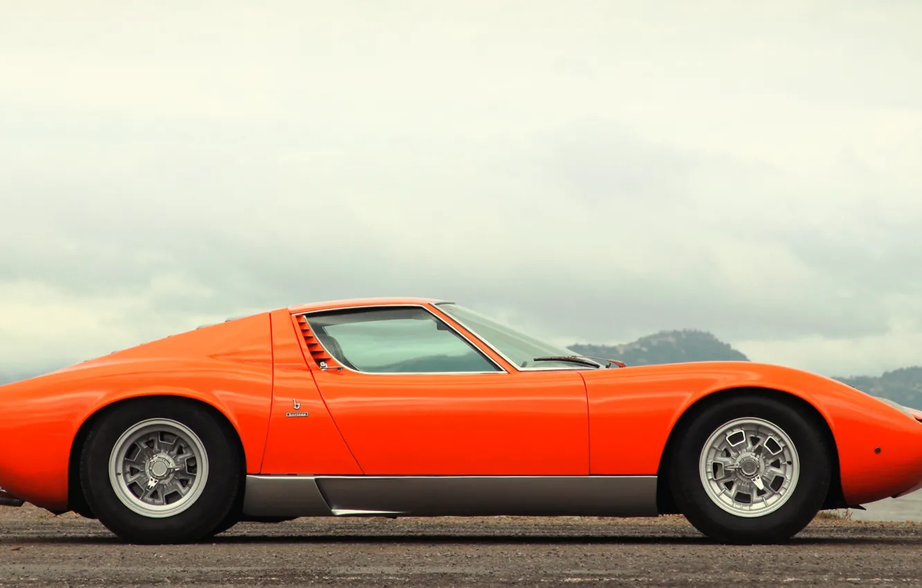 Photo wallpaper machine, auto, orange, retro, Lamborghini, 1969, supercar, car