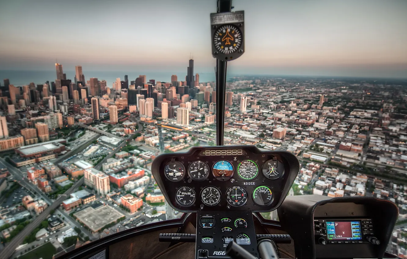 Photo wallpaper the city, Chicago, Helicopter