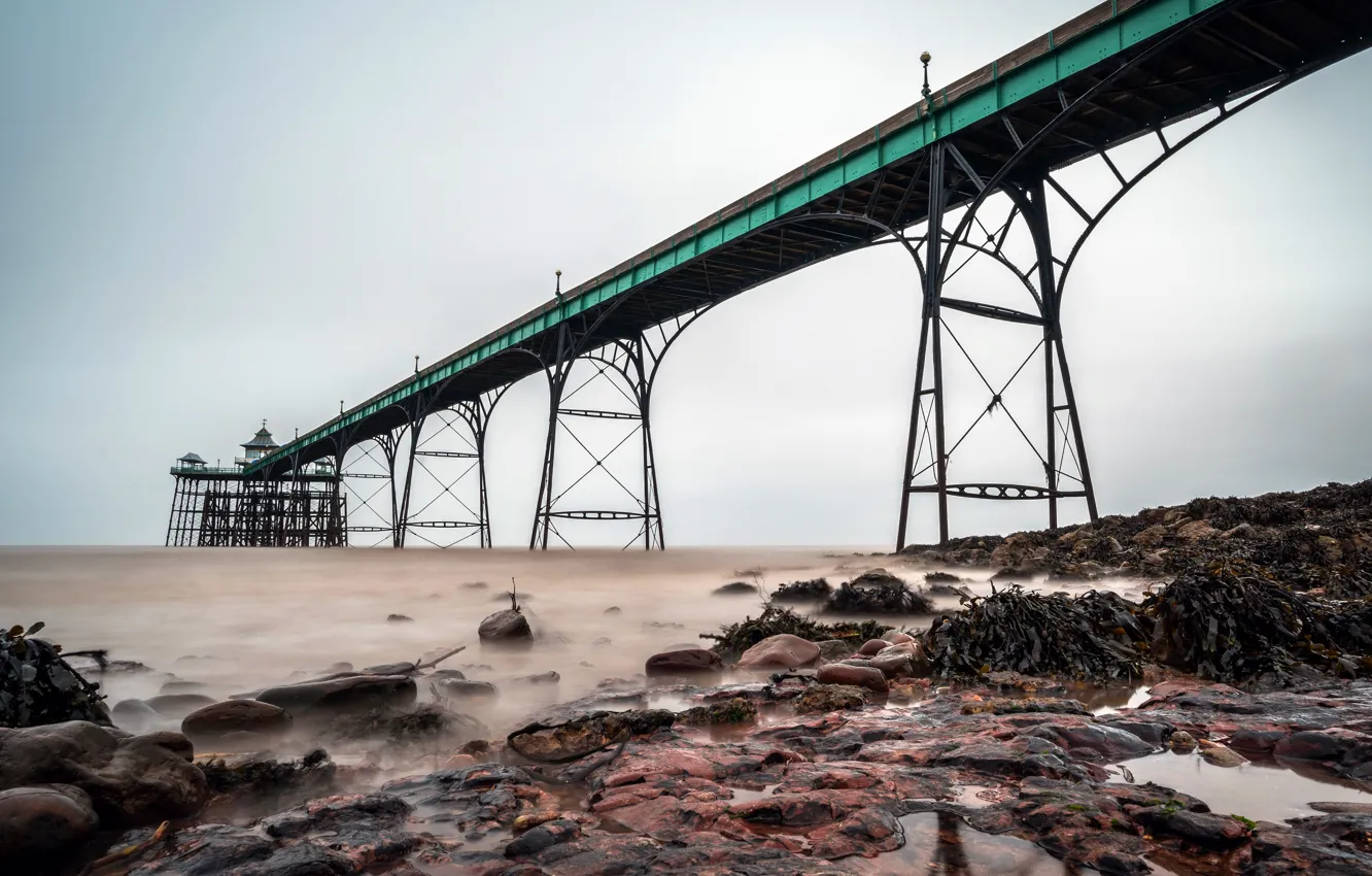 Photo wallpaper bridge, shore, England, Clevedon