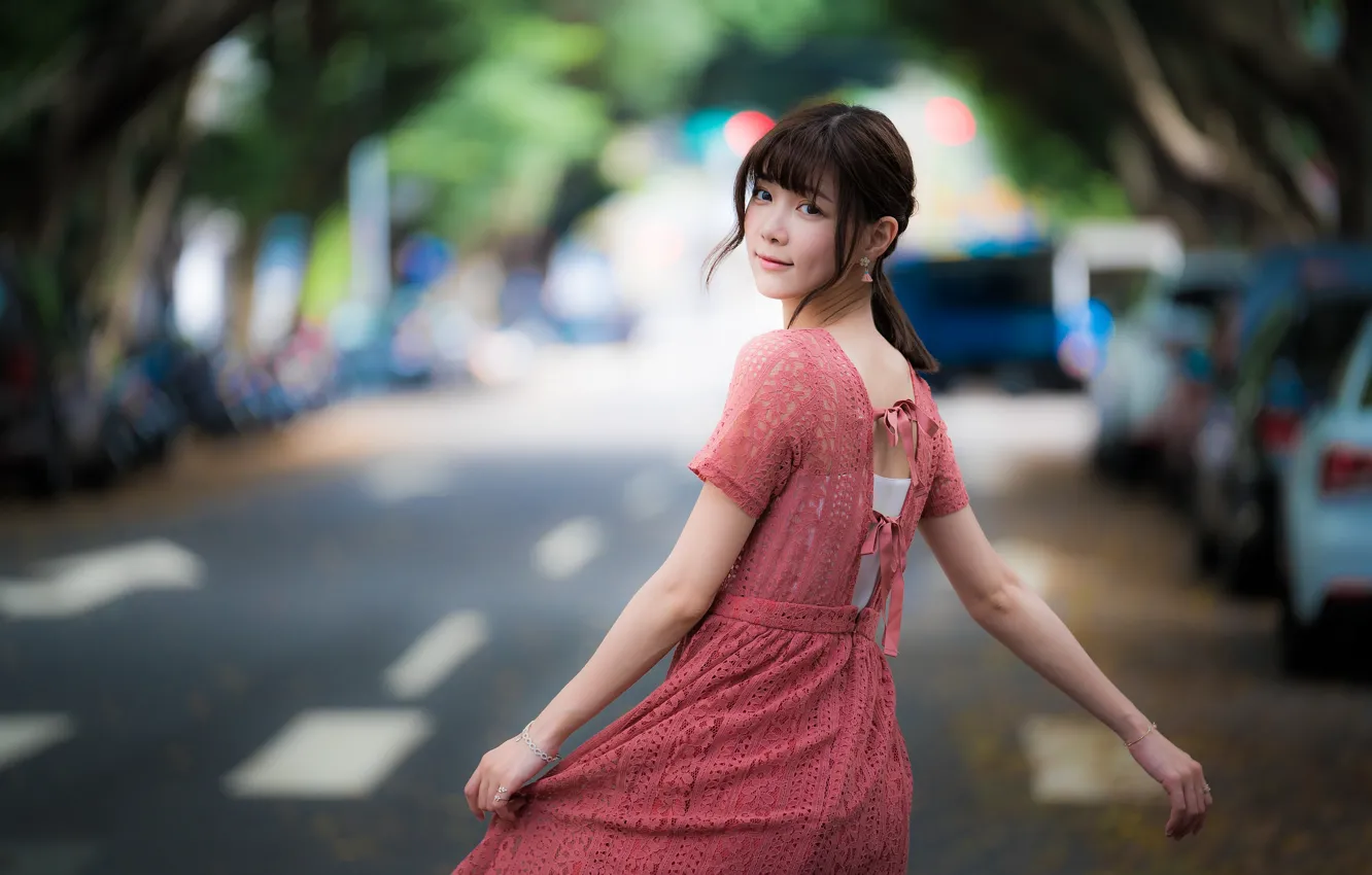 Photo wallpaper girl, dress, Asian, cutie, bokeh