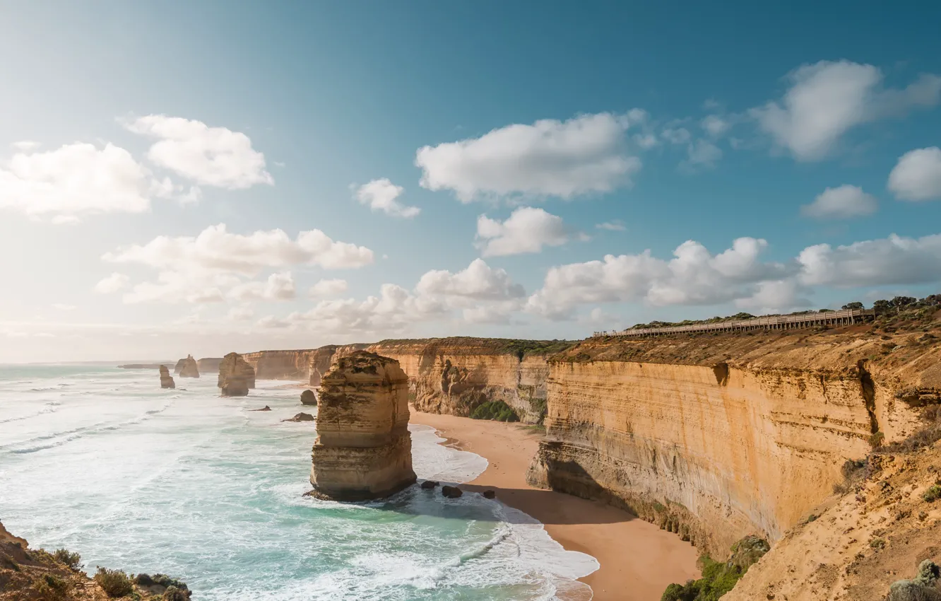 Photo wallpaper sea, beach, the sky, clouds, the ocean, rocks, Australia