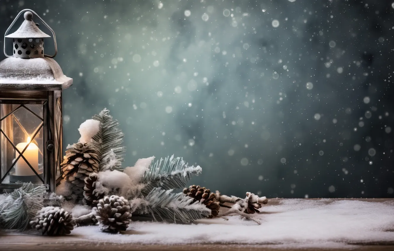 Photo wallpaper winter, snow, night, new year, Christmas, lights, Christmas, night