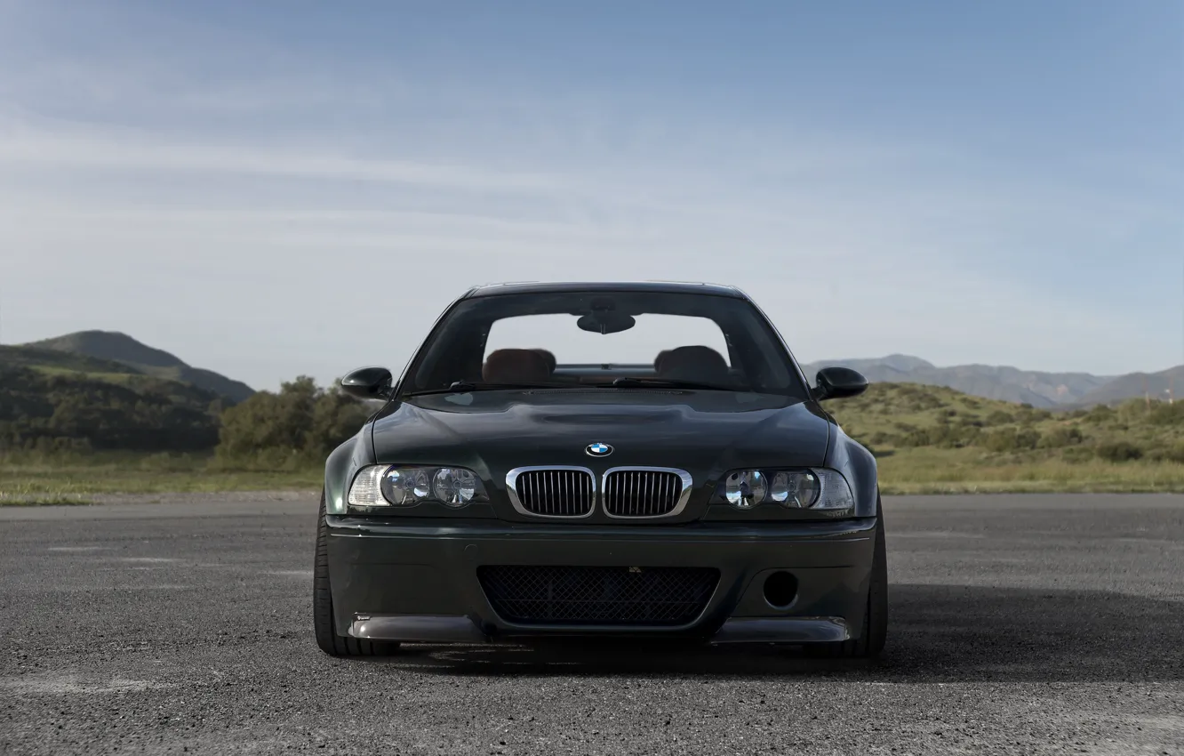 Photo wallpaper BMW, Sky, E46, M3, Front view, Dark green