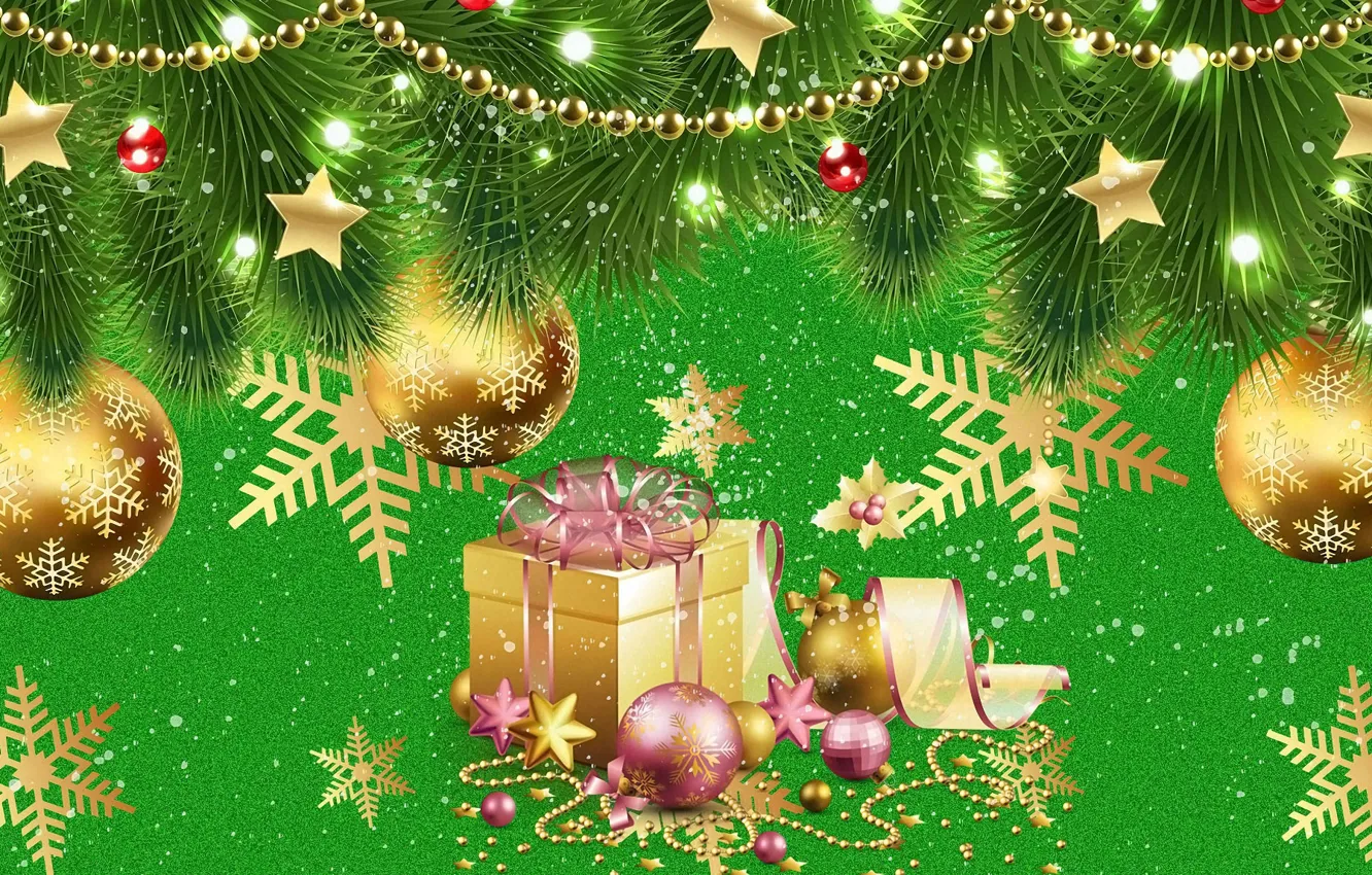 Photo wallpaper Graphics, Christmas, Bombki, Twigs