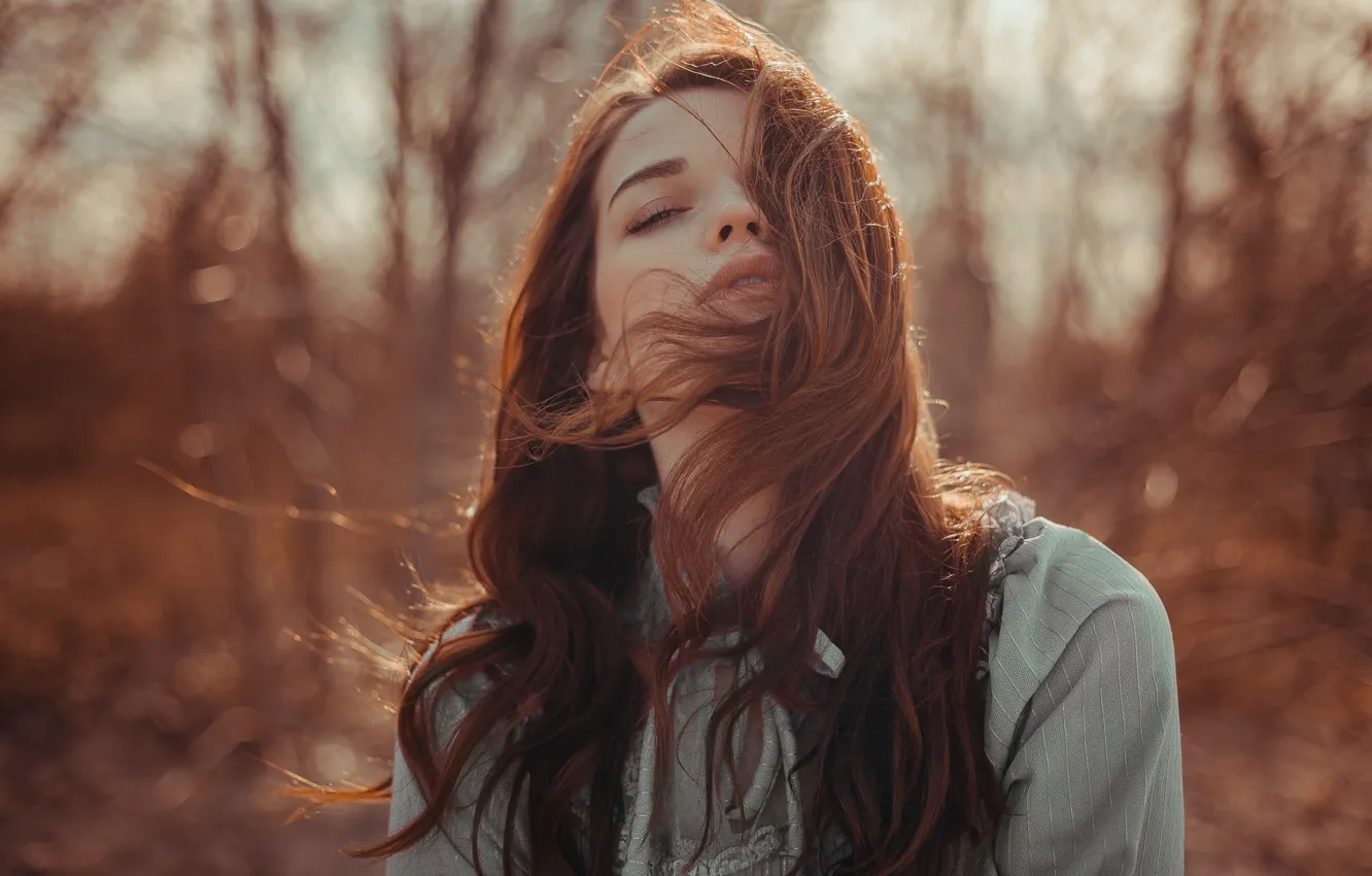 Photo wallpaper girl, the wind, hair, portrait